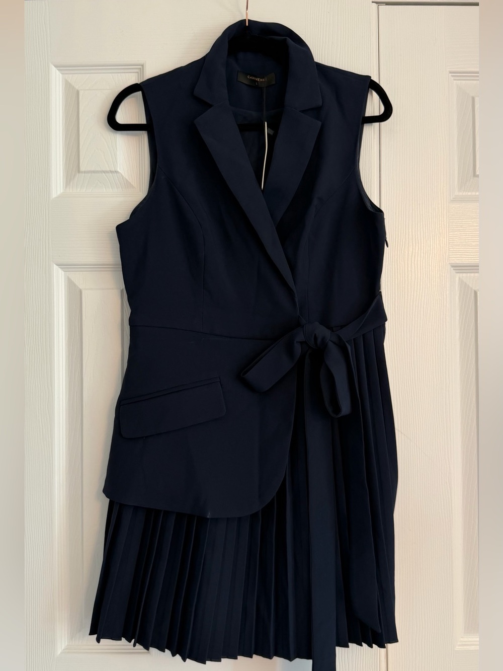 New with tags Commense Belted Pleated Sleeveless Blazer Dress in navy sz L - Picture 9 of 14